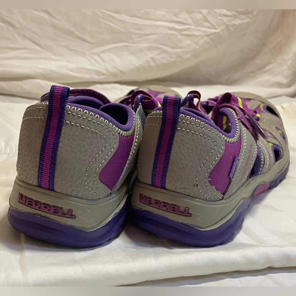 New Merrell Hydro Big Kids Size 6 Color Tan/Purple Leather - Picture 2 of 7